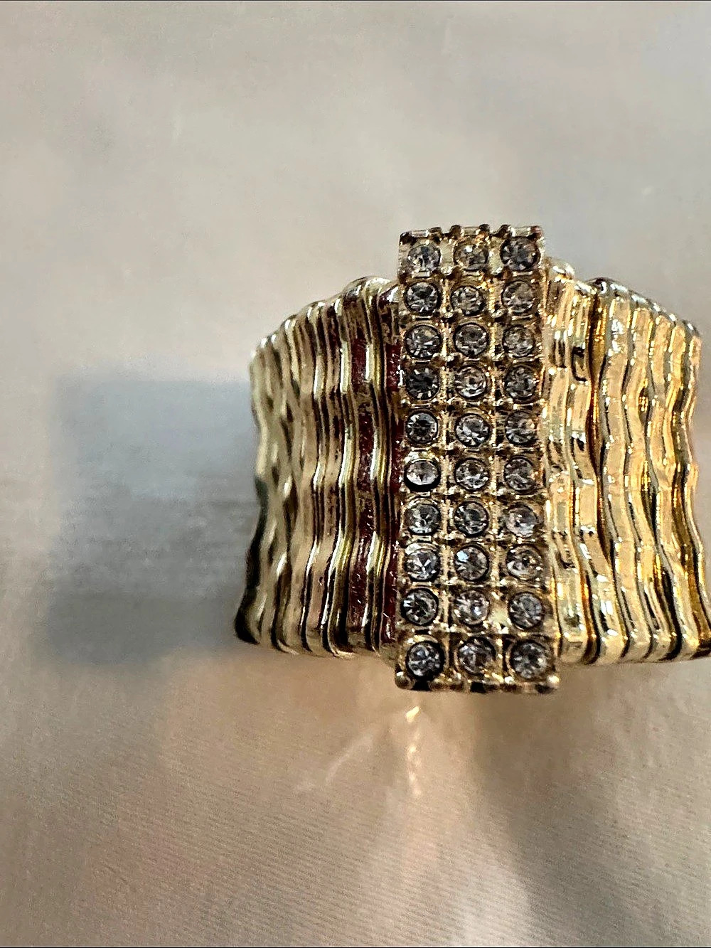 Gold Tone Rhinestone Stretch Statement Ring - Picture 2 of 5